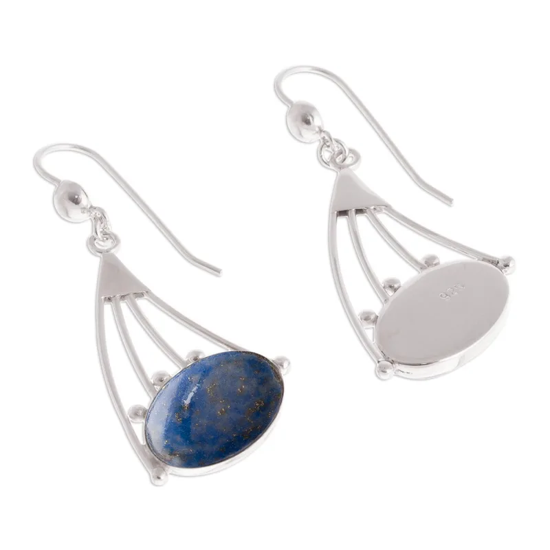 Moderne Ohrhänger aus Sterlingsilber mit Lapislazuli, Designer-Ohrringe für Damen, handgefertigte Silberohrringe, Schmuckgeschenke, Artikelgeschenk für Sie