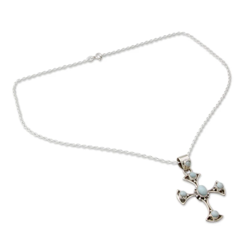 Larimar und Sterling Silber Kreuzanhänger Halskette 925 Sterling Silber Alltagsschmuck Anhänger für Halskette Perfektes Geschenk für sie