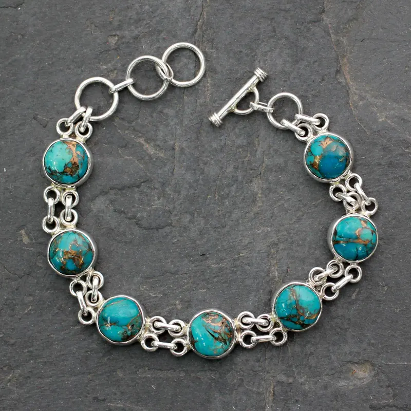 Sky Paths Handgefertigtes Natur Türkisarmband 925 Sterling Silber Armband Böhmischer Schmuck Charm Schmuck Valentinstag Geschenk für Sie