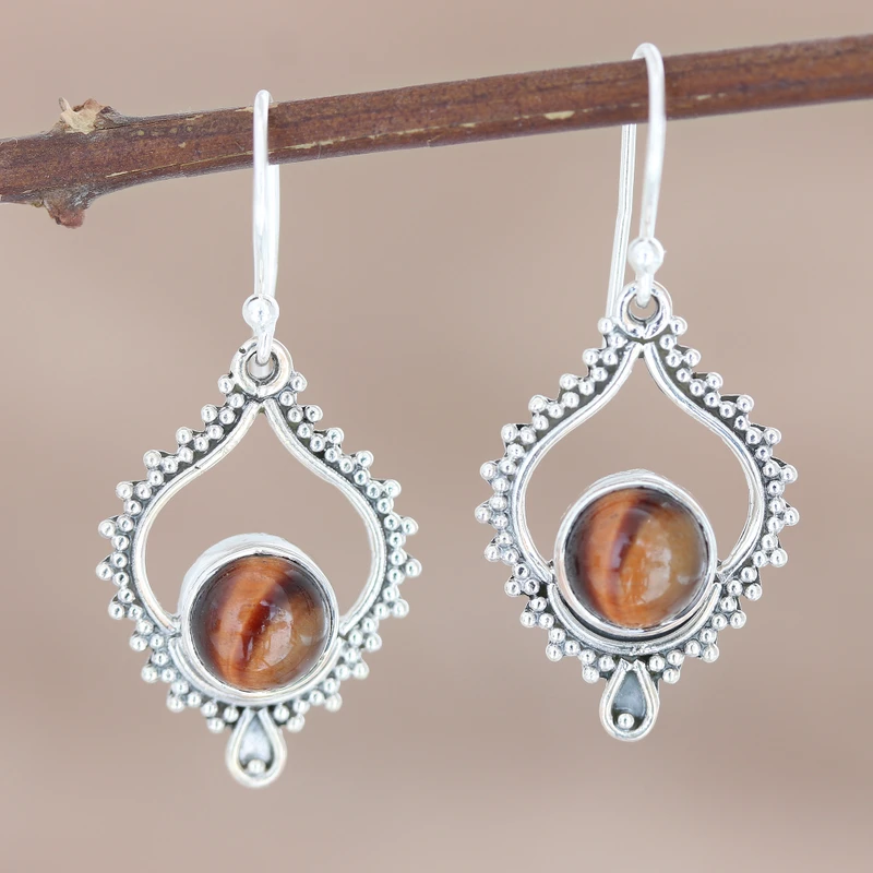 925 Sterling Silber und Tigerauge Ohrhänger Handgemachte Edelstein Silberohrringe Geschenke zum Muttertag Idee Alltagsschmuck Geschenk für Sie