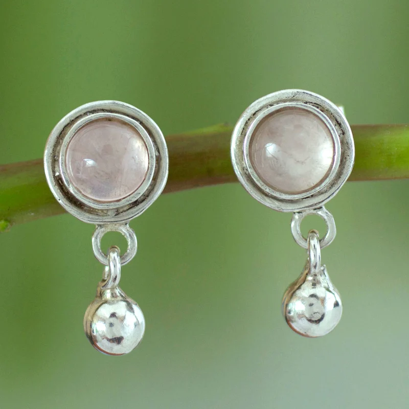 Einzigartige Sterling Silber Rosenquarz Ohrringe Ohrringe für Frauen Handgemachter böhmischer Schmuck Geschenk für Sie