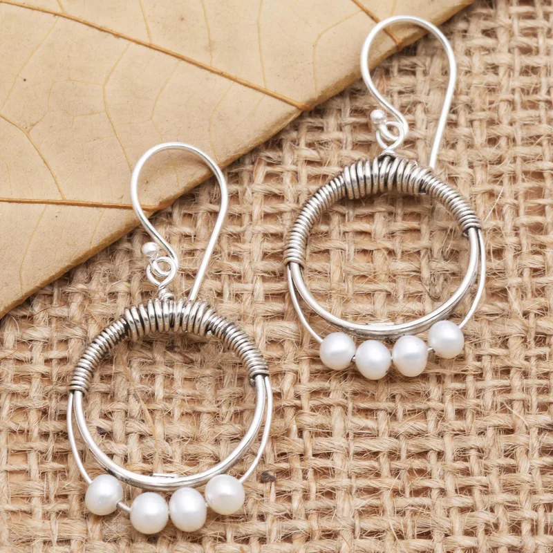 Handmade Sterling Silver and and Cultured Pearl Earrings Jewelry Boho Earrings Handmade Gemstone Earring Wedding Jewelry Gift For Her