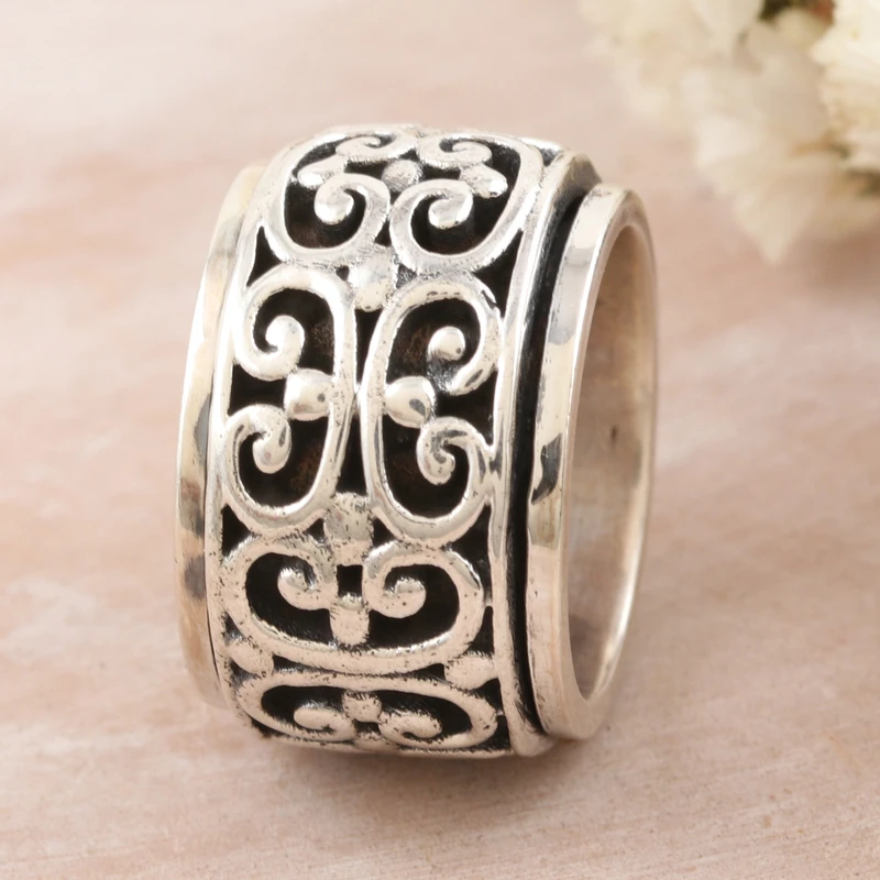 925er Sterlingsilber Messing und Kupfer Meditations-Spinnerring Handgemachter Ring Silberschmuck Böhmischer zarter Ring Geschenk für Sie Geschenkartikel