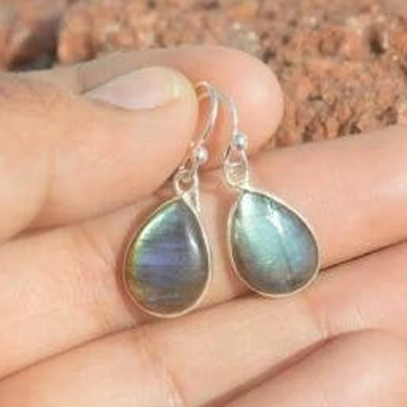 Labradorit Edelstein Ohrring Handgefertigter Ohrring 925 Sterlingsilber Ohrring Geschenk Für Sie