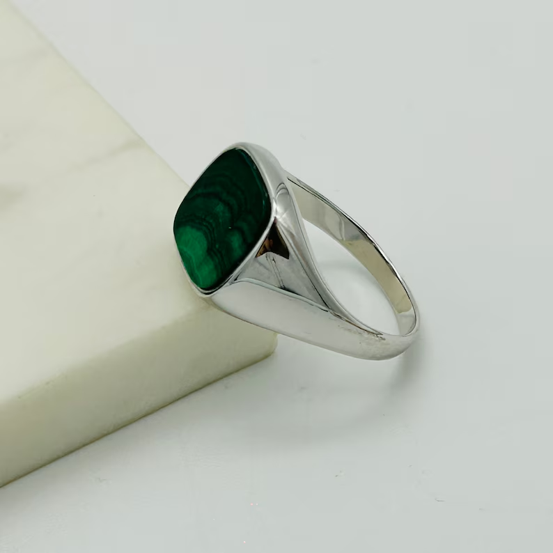 925 Sterling Silver Square Malachite Ring Malachite Signet Ring Square Silver Ring Brand New Gift For Her