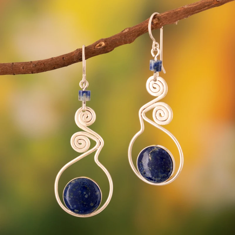 Moderne 925 Sterling Silber Ohrhänger Lapislazuli Designer Ohrringe für Damen Handgemachte Silberohrringe Schmuckgeschenke Artikel Geschenk für Sie