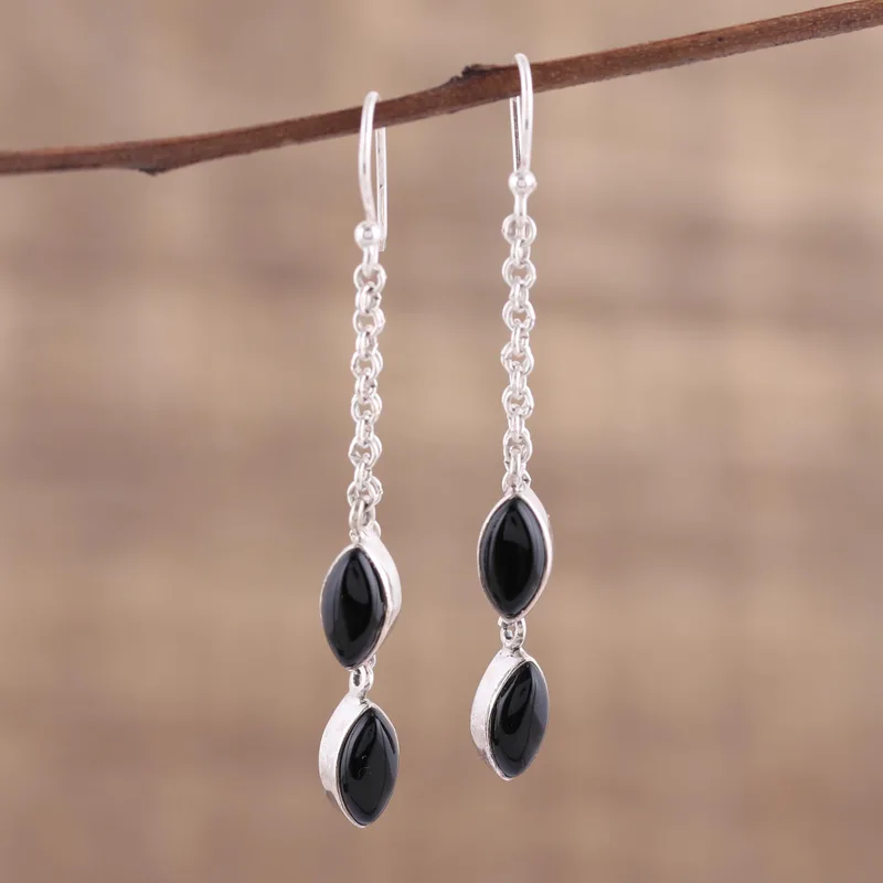 Ohrhänger aus schwarzem Onyx und Sterlingsilber, handgefertigte Ohrringe für Damen, Geschenke für Mama und Sie