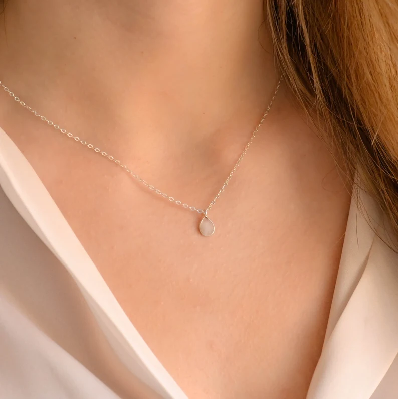 Small Moonstone Silver Necklace Dainty Silver Necklace Dainty Moonstone Teardrop Pendant Necklace Moonstone Jewelry
