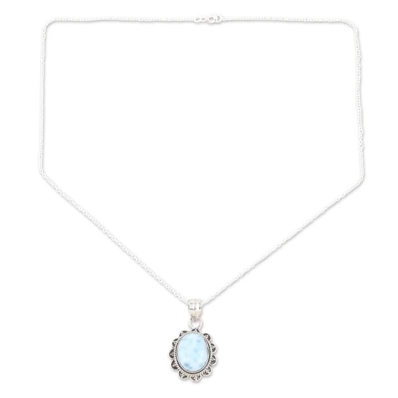 Halskette mit Anhänger aus Sterlingsilber mit Larimar-Edelstein 925 Sterlingsilber Alltagstauglicher Anhänger für Halsketten Perfektes Geschenk für Sie