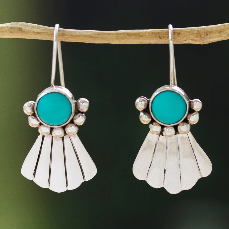 Ozean-Thema Natürliche Türkis Hängeohrringe 925 Sterling Silber Handgemachter Böhmischer Edelsteinschmuck Geschenk für Sie