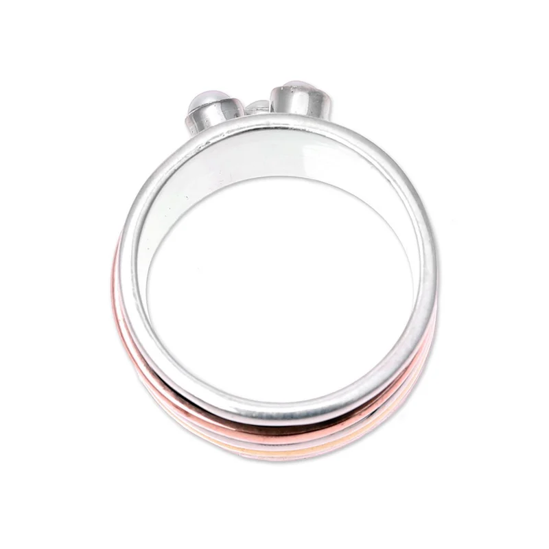 Zuchtperlen- und Metall-Trio-Meditations-Spinner-Ring Handgemachter Ring Silberschmuck Böhmischer zierlicher Ring Geschenk für sie Geburtstagsgeschenk
