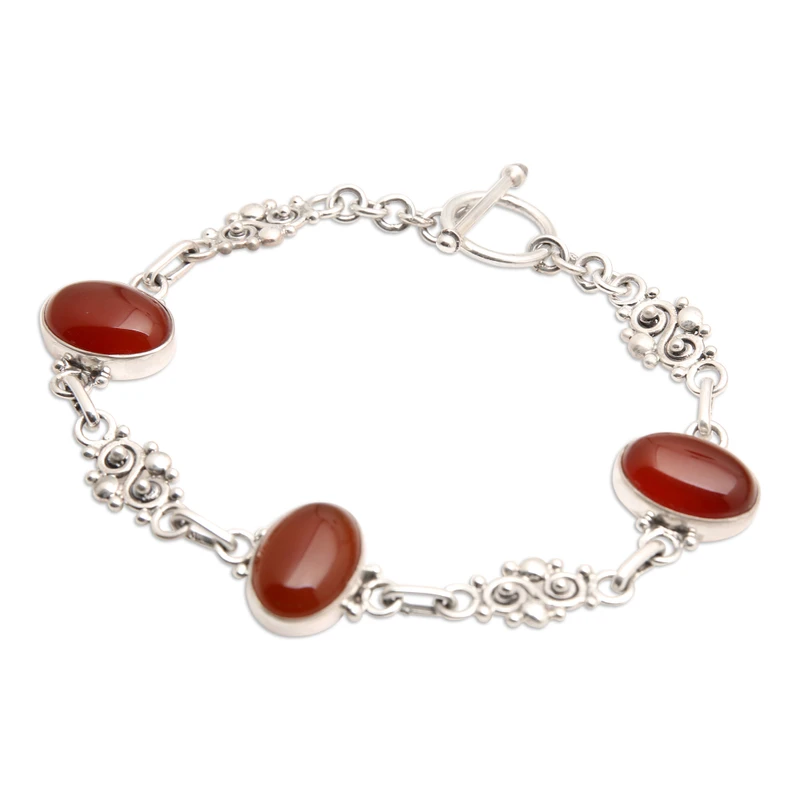 Sonnenuntergang Karneol-Gliederarmband 925 Sterling Silber Boho Zierlicher Schmuck Geschenk für Sie