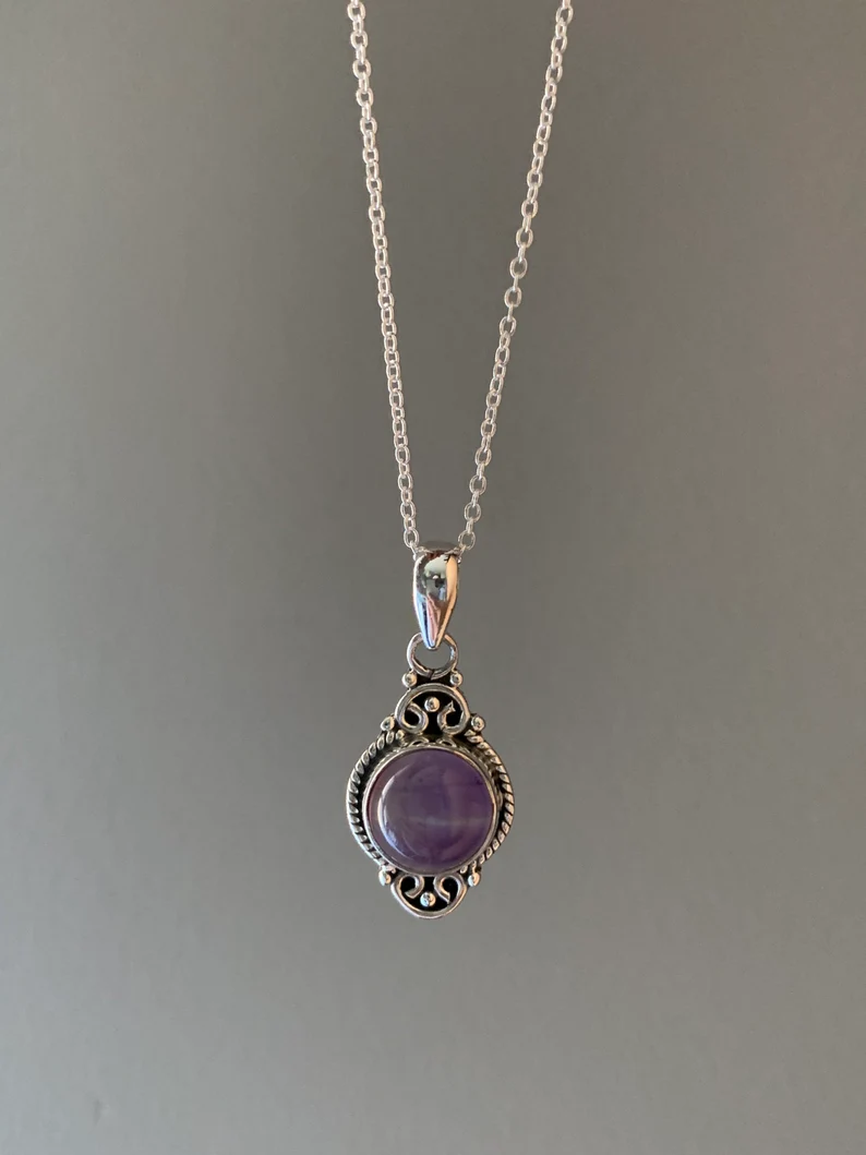 Amethyst Halskette Boho Halskette Kreis Amethyst Halskette 925 Sterling Silber Lila Halskette Zarte Halskette Perfektes Muttertagsgeschenk