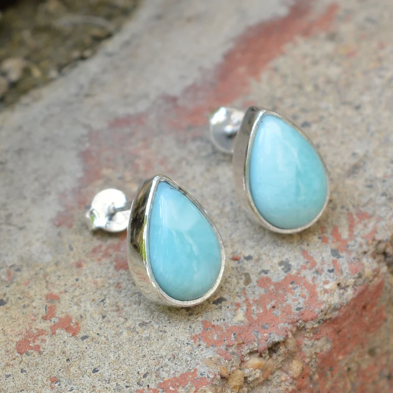 Larimar Ohrstecker Larimar Birnenförmige Ohrstecker 925 Sterling Silber Ohrringe Larimar Schmuck Ohrstecker Für Frauen