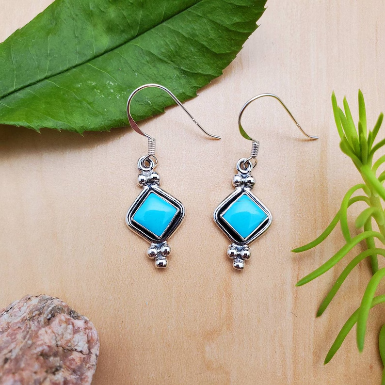 So Süße 925 Türkis Ohrringe Eckige Türkis Hänger Türkis Tropfen Sterling Silber Boho Ohrringe Geschenk Für Sie