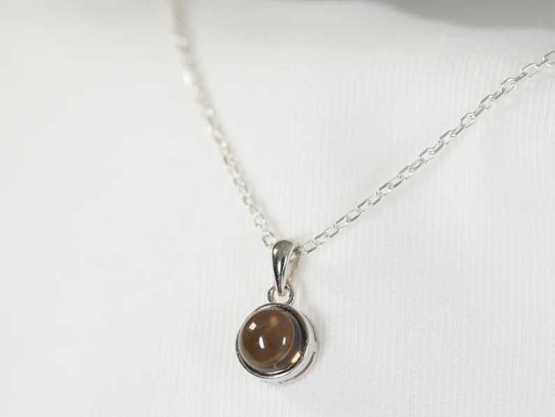 Natur Cabochon Rauchquarz Halskette Anhänger und Silberkette Minimalistisches Geschenk für sie