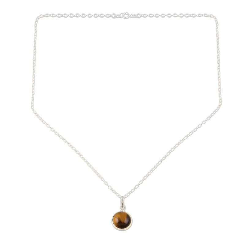 Swing Low in Braunem Tigerauge Anhänger Halskette 925 Sterling Silber Echter Edelstein Halskette Böhmischer Schmuck Geschenk für Sie Valentinstag Geschenk