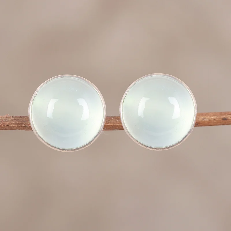 Aqua Chalcedon Runde Ohrstecker 925 Sterling Silber Handgemachte Ohrringe Alltagsohrringe Für Frauen Geschenk Für Sie