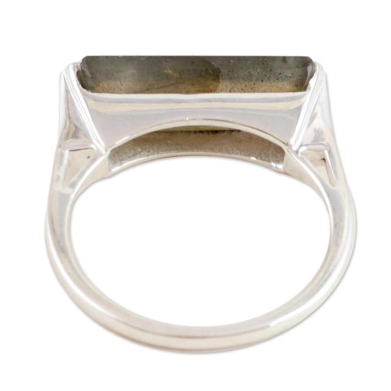 Handgefertigter rechteckiger Labradoritring 925 Handgefertigtes Design Sterling Silber Geschenk für Sie & Mama