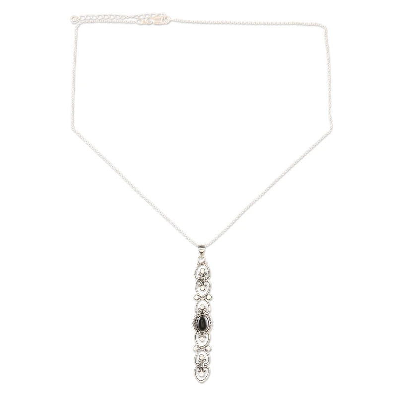 Mitternachtsherz Sterlingsilber Schwarzer Onyx Anhänger Halskette Zarte Halskette Böhmischer Schmuck