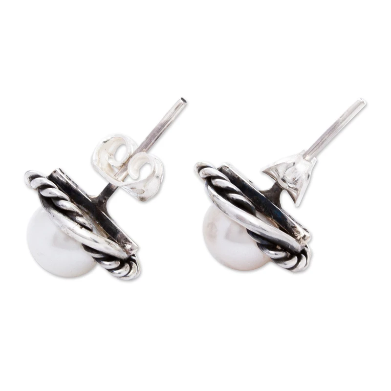 Handgemachte verwickelte Seil Perlen Ohrstecker 925 Sterling Silber Alltagsohrringe Ohrring Bohemian Zierlicher Schmuck Geschenk für Sie