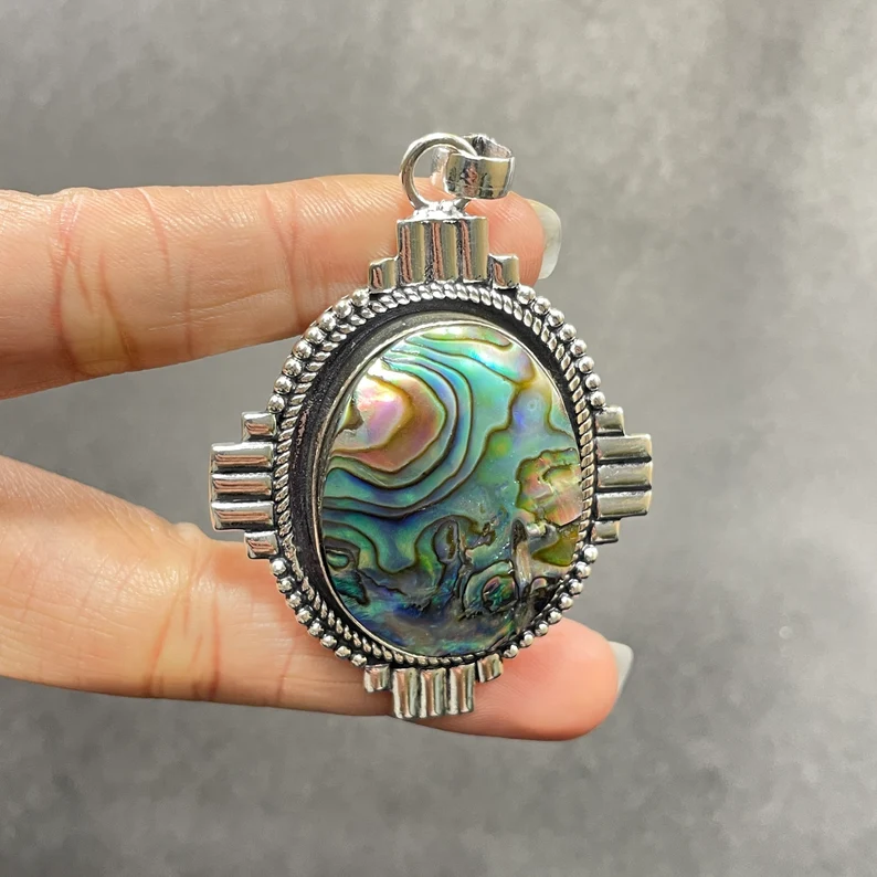 Abalone-Muschel Edelstein 925 Sterling Silber Anhänger Halskette als Weihnachtsgeschenk Natur Abalone-Muschel Handgemachter Anhänger