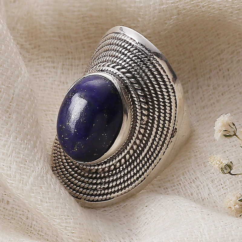 Brede Band Ring 925 Sterling Zilveren Ring Echte Lapis Lazuli Ring Handgemaakte Ring Statement Ring Blauwe Edelsteen Ring Minimalistische Ring Cadeau Voor Haar