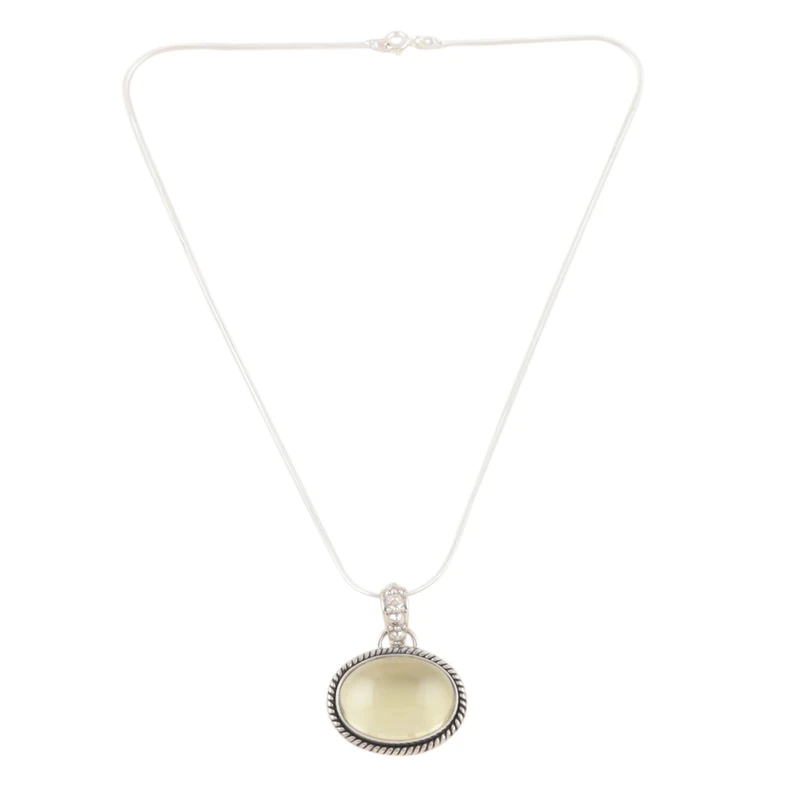 Zitronenquarz-Anhänger-Halskette 925er Sterlingsilber handgefertigte Edelsteinkette Böhmischer Schmuck Geschenk für Sie Valentinstagsgeschenk