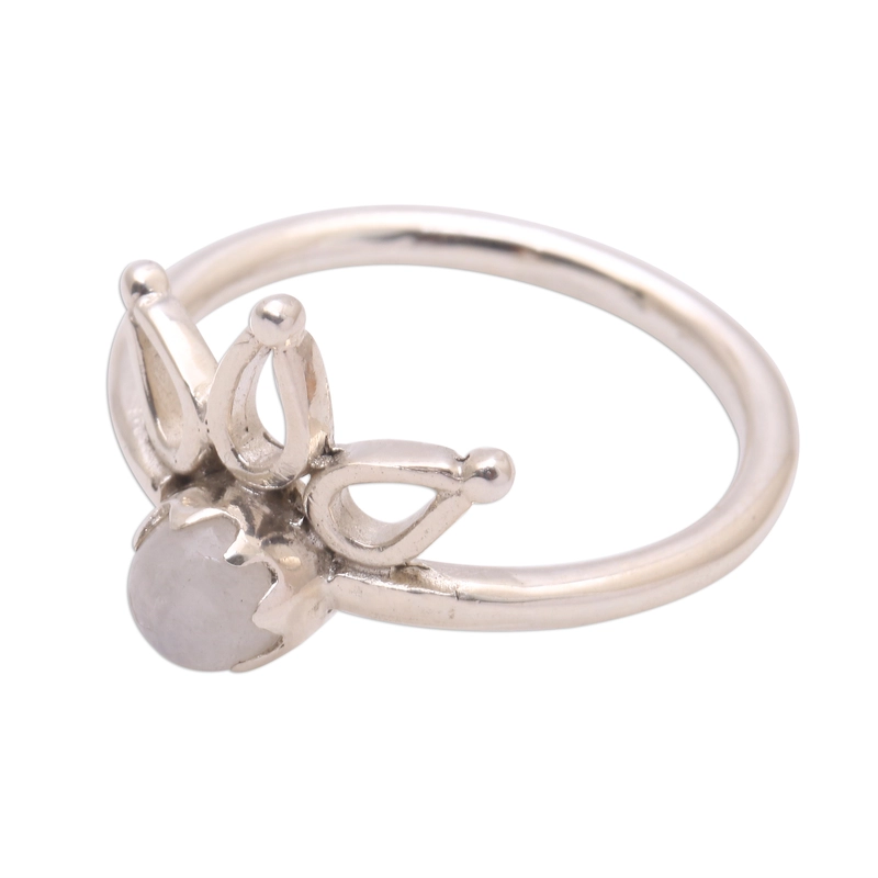 Lotus Design Regenbogenmondstein-Ring Handgefertigt 925 Sterling Silber Geschenk für Sie & Mama