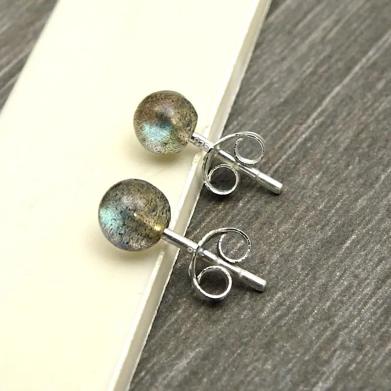 Labradorit Ohrstecker Rund Ohrstecker Labradorit Kleine Ohrstecker 925 Silber Schmuck Edelstein Ohrring Geschenk für Mama
