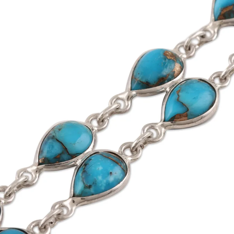 Tropfen Türkis Gliederarmband 925 Sterling Silber Armband Bohemian Schmuck Charm Schmuck Valentinstagsgeschenk für Sie