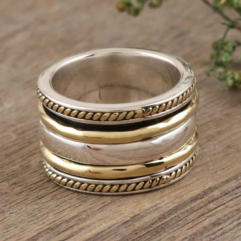 Sterling Silber und Messing Meditations-Spinner-Ring Handgemachter Ring Silberschmuck Böhmischer Zarter Ring Geschenk für Sie