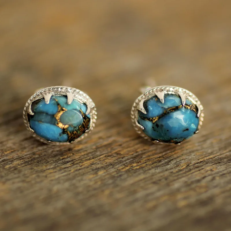 Morgenblaue Türkis-Edelsteinohrstecker 925er Sterling Silber Ohrstecker Boho Ohrringe Handgefertigte Boho Ohrringe Geschenk für Sie
