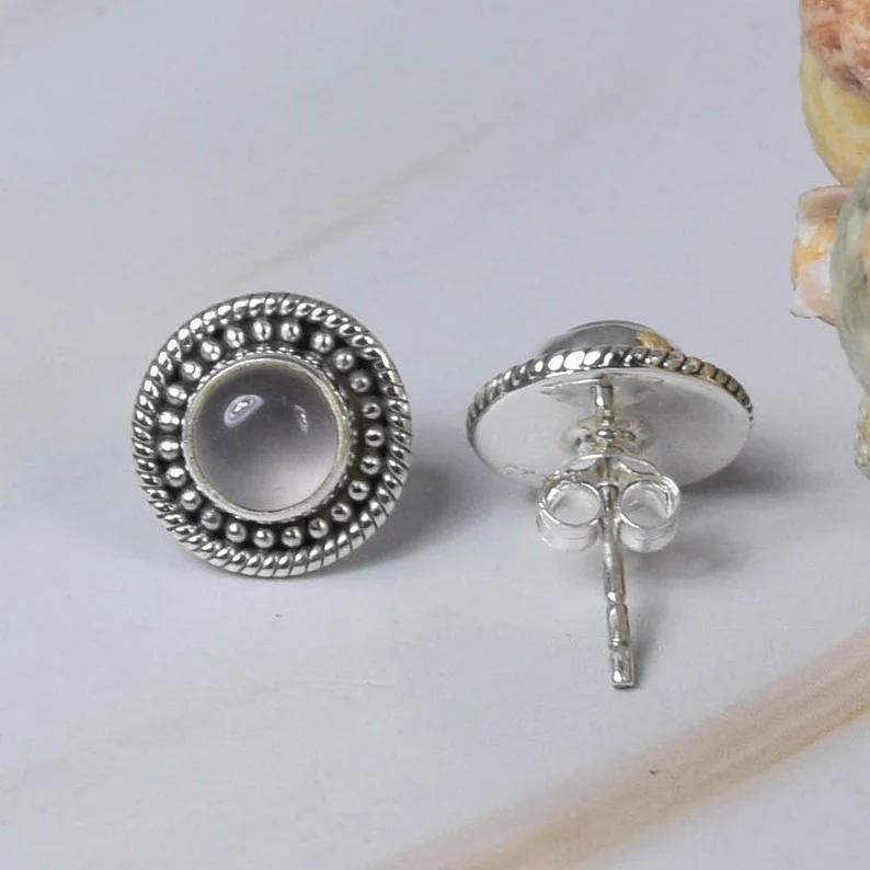 Rosa Rosenquarz 925 Sterling Silber Edelstein Elegante Ohrstecker Januar Geburtsstein Naturstein Geschenk zum Geburtstag