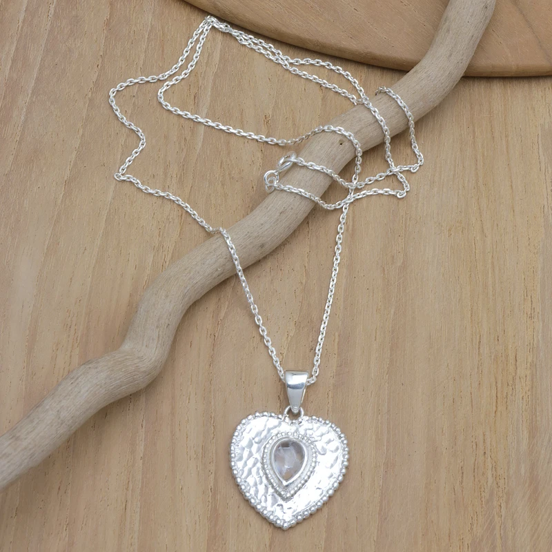 Sterling Silber Herz Anhänger Halskette Regenbogen Mondstein Handgemachter Boho Schmuck Jubiläumsgeschenk für Sie & Mama