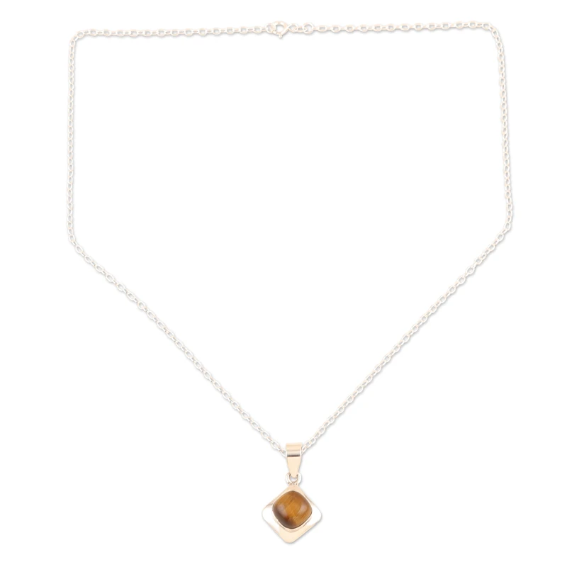 925er Sterlingsilber- und Tigerauge-Anhänger-Halskette, echte Edelsteinkette, 925er Sterlingsilber, böhmischer Schmuck, Geschenk für sie