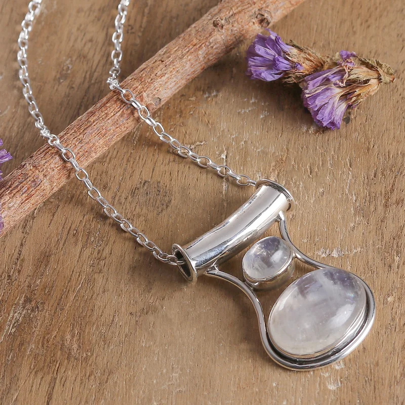 Simply Mystic Regenbogen-Mondstein-Halskette aus Sterlingsilber, natürlicher Feuer-Regenbogen-Mondstein, Geschenk für Sie