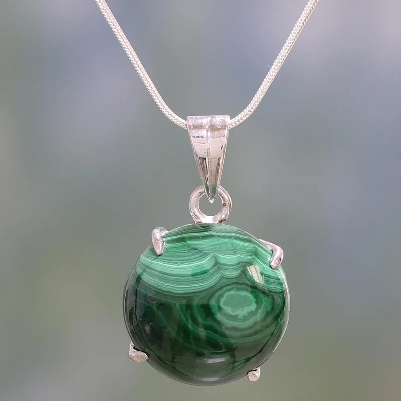 Oceans of Desire 925 Sterling Silver Malachite Necklace Pendant For Women Handmade Boho Gemstone Pendant Gift For Her