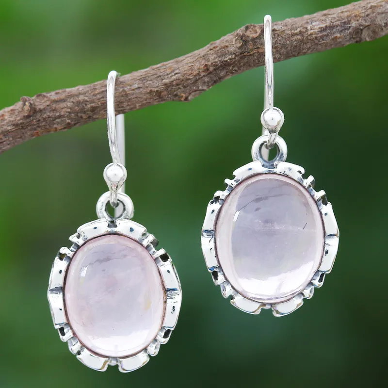 Rosenquarz Sterling Silber Ohrhänger Handgemachte Ohrringe Rosenohrringe Designer Ohrringe Geschenk Für Sie
