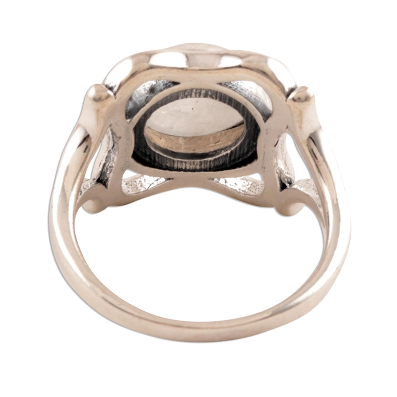 Geschwungener Regenbogen-Mondstein-Ring 925 Sterling Silber Cocktailring Handgemachtes Geschenk für Sie