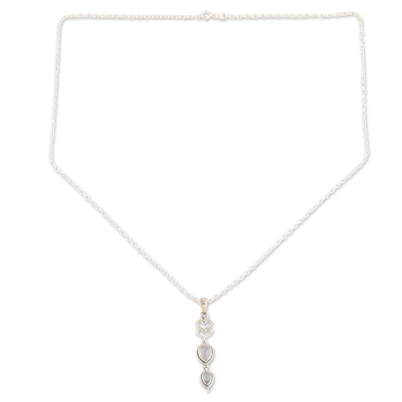925 Sterling Silber Herzanhänger Halskette Regenbogen Mondstein Handgemachter Bohème Schmuck Jubiläumsgeschenk Für Sie
