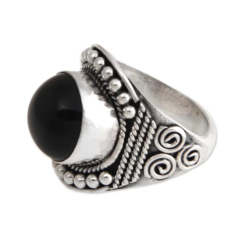 Einzigartiger Onyx und Silber Cocktailring 925 Sterling Silber Statement Ring Handgefertigter Ring Damen Silberring Geschenk für Sie