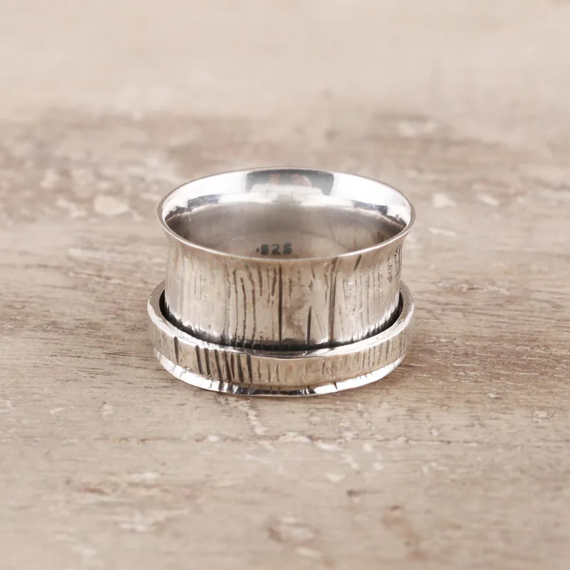 Baumrindenmuster Sterling Silber Spinner Ring aus Indien Handgemachter Ring Silberschmuck Böhmischer Zarter Ring Geschenk für sie
