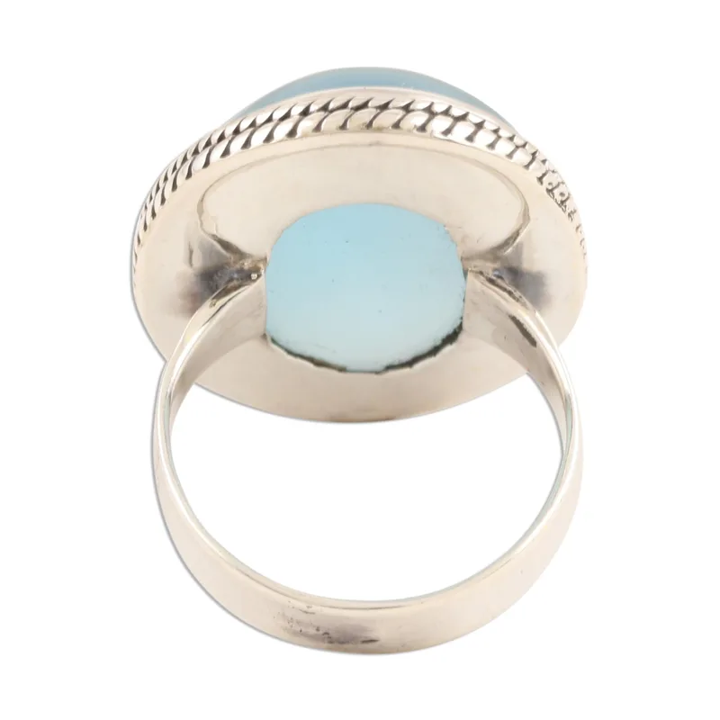 Aqua Chalcedon Cocktailring 925 Sterling Silber Boho Ring März Geburtsstein Ring Blauer ovaler Edelstein Handgemachter Statement Silberring