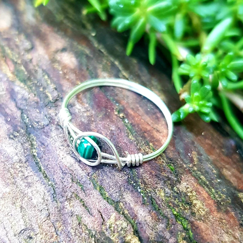 Malachit Ring 925 Sterling Silber Ring Kristall Ring Schutz Ring Mineral Ring Heil Ring Minimalistischer Ring