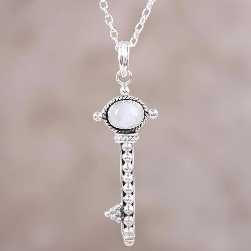 Schlüsselanhänger-Halskette mit Regenbogen-Mondstein 925 Sterling Silber Natürlicher Feuer-Regenbogen-Mondstein Geschenk für sie