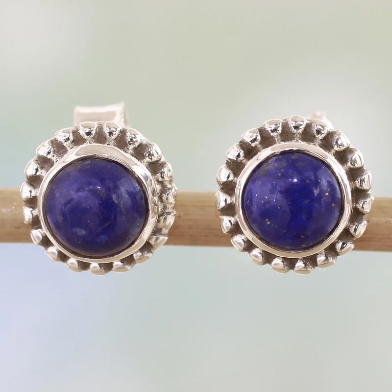 Lapislazuli-Ohrstecker aus Sterlingsilber aus Indien 925er Massivsilber Handgefertigte Ohrstecker Alltagsohrringe Ohrring Geburtstagsgeschenk für sie