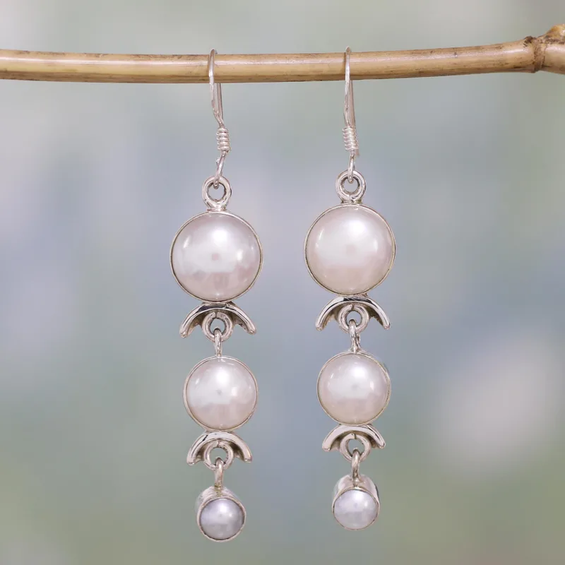 Perlenohrringe Handgefertigter Brautschmuck aus Sterlingsilber Boho Ohrringe Handgemachte Edelsteinohrringe Hochzeitsschmuck Geschenk für sie