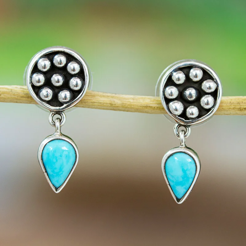 Sterlingsilber-Ohrhänger mit natürlichen Türkis-Edelsteinen, handgefertigte Edelstein-Geschenkidee für Brautjungfern, Hochzeitsschmuck, Geschenk für sie
