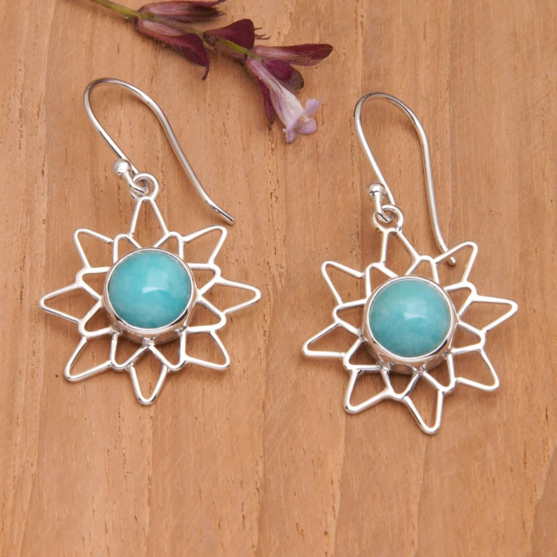 Chakra-inspirierte Dangle Ohrringe mit Amazonit Cabochons Damenschmuck Boho Ohrringe Handgemachte Edelstein Ohrringe Hochzeitsschmuck Geschenk für Sie & Mama
